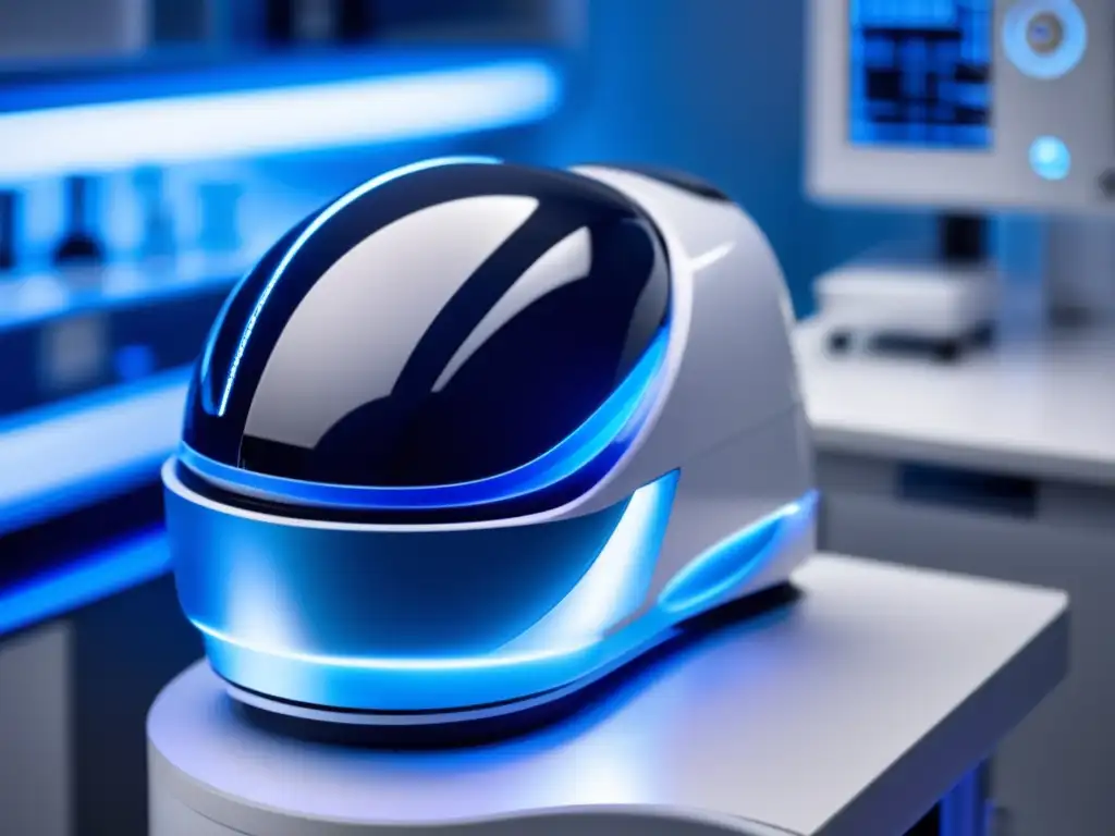 Avanzada máquina para regeneración capilar en un laboratorio blanco, con tecnología de tratamientos genéticos para pérdida de cabello