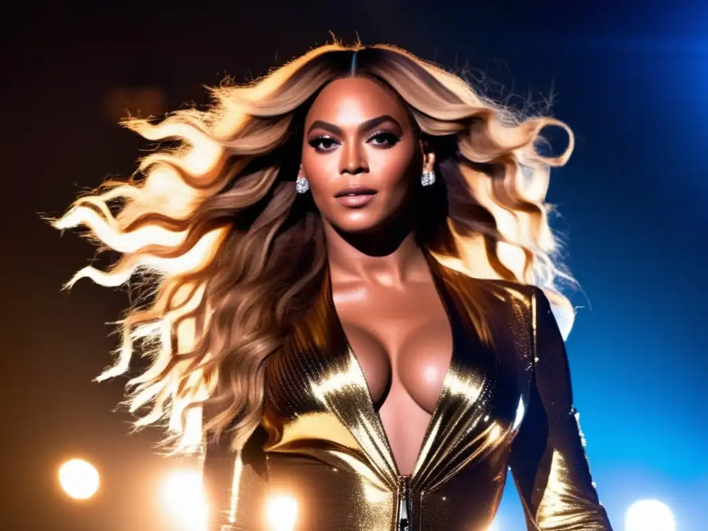 Beyoncé deslumbra en el escenario con su cabello voluminoso y radiante, personificando el encanto de las divas del pop