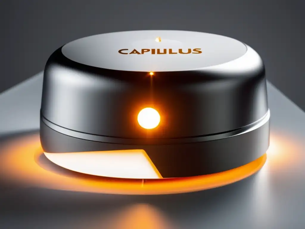 Wearables capilares reseñas honestas: Imagen detallada del Capillus82 en superficie blanca iluminada, proyectando una sombra dramática y sofisticada.