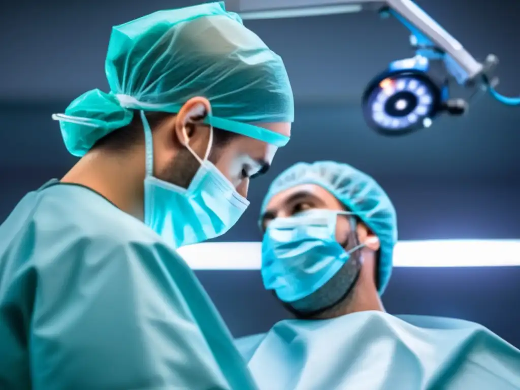 Implante capilar de alta precisión: cirujano especializado en acción Un cirujano especialista en trasplante capilar realiza con precisión una intervención en un moderno quirófano, transmitiendo calidad y profesionalismo