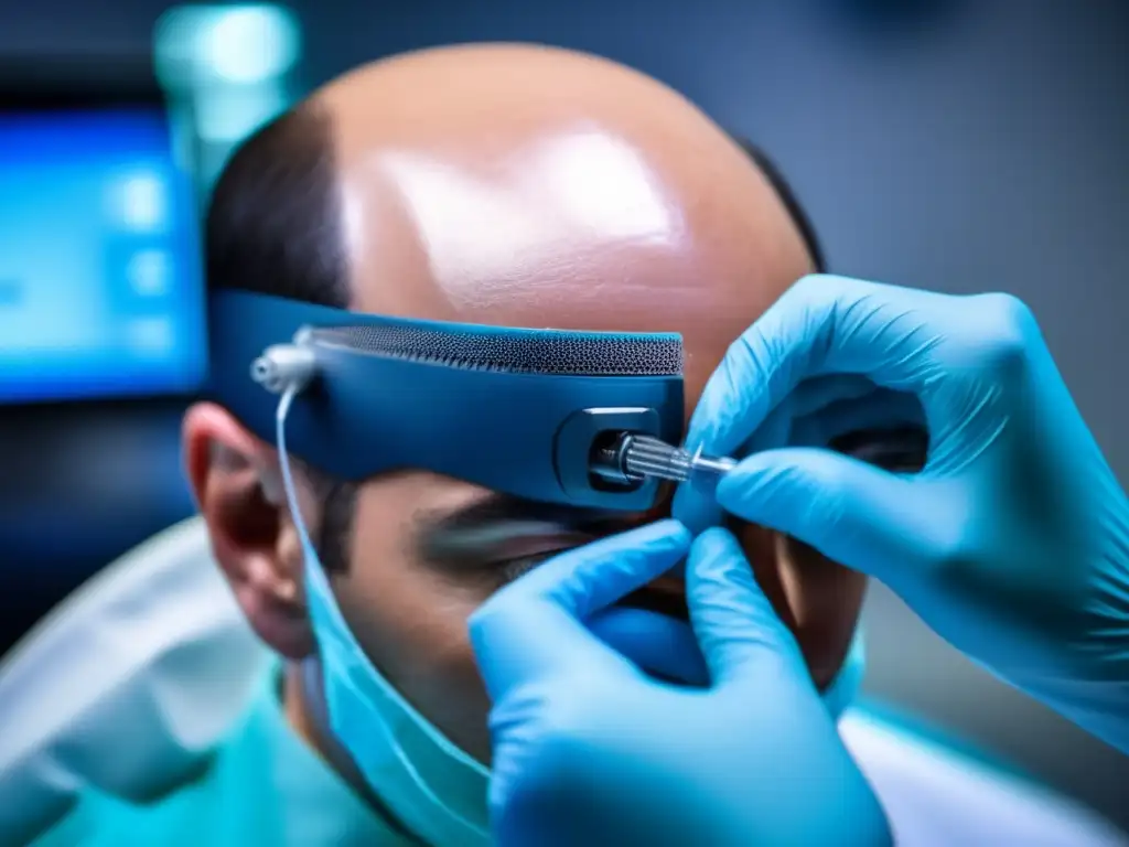 Proceso de microinjerto capilar: precisión y expertise del cirujano Un cirujano experto realiza un microinjerto capilar con precisión, destacando la tecnología y cuidado profesional