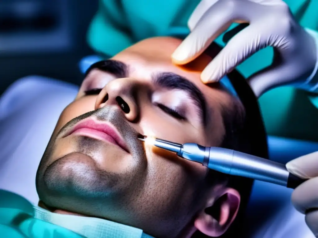 Procedimiento de trasplante capilar: precisión y profesionalismo Un cirujano realiza un trasplante capilar con precisión y ética, logrando resultados naturales y satisfactorios para sus pacientes
