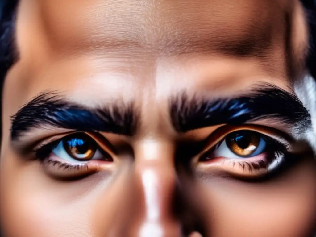 Microinjerto de Cejas y Barba: Expresión Segura y Natural Closeup de rostro con cejas y barba naturales en procedimiento de microinjerto, expresión confiada