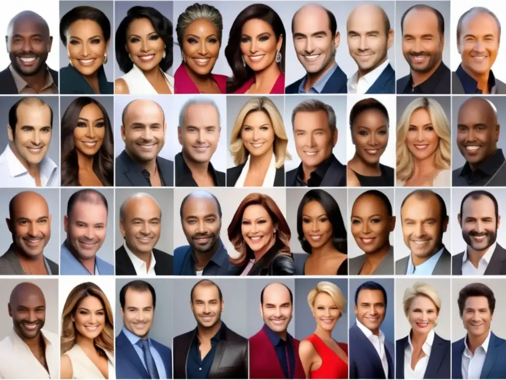 Transformaciones capilares: Celebridades exitosas antes y después Collage de famosos exitosos con trasplante capilar, mostrando transformaciones antes y después