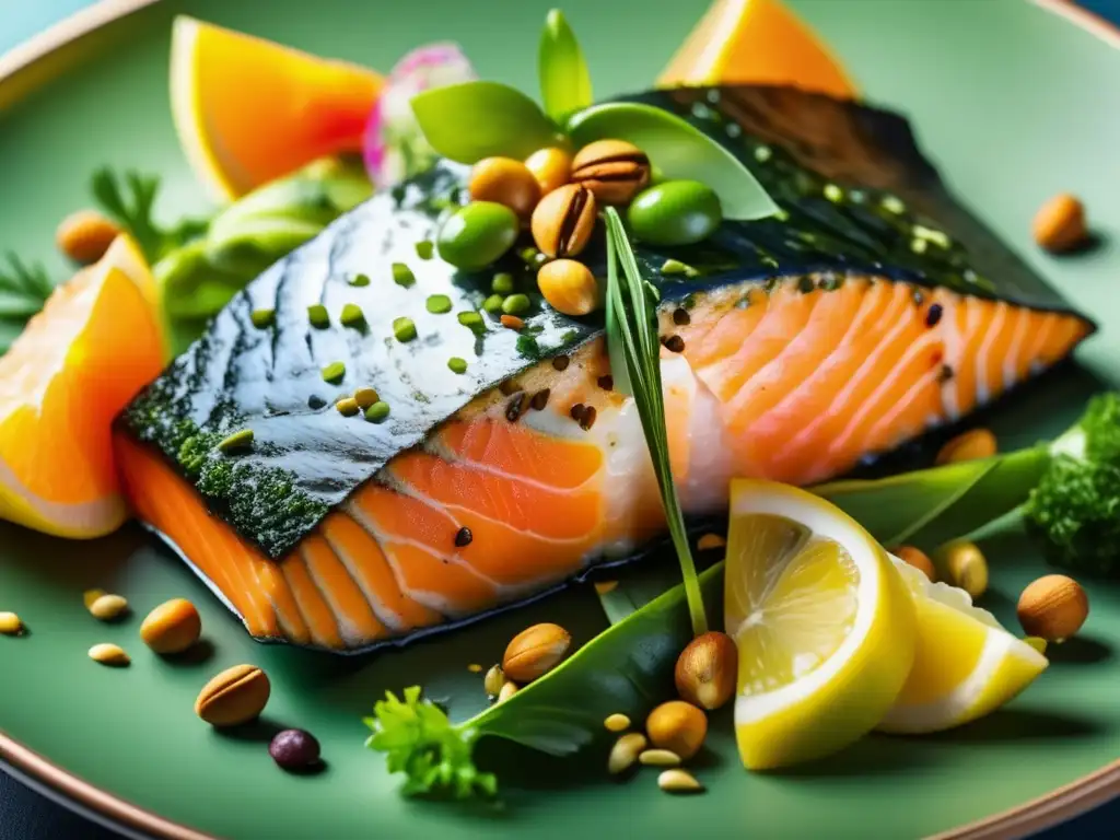 Una composición vibrante de alimentos ricos en cistina y metionina para fortalecer cabello con colores y texturas vividas