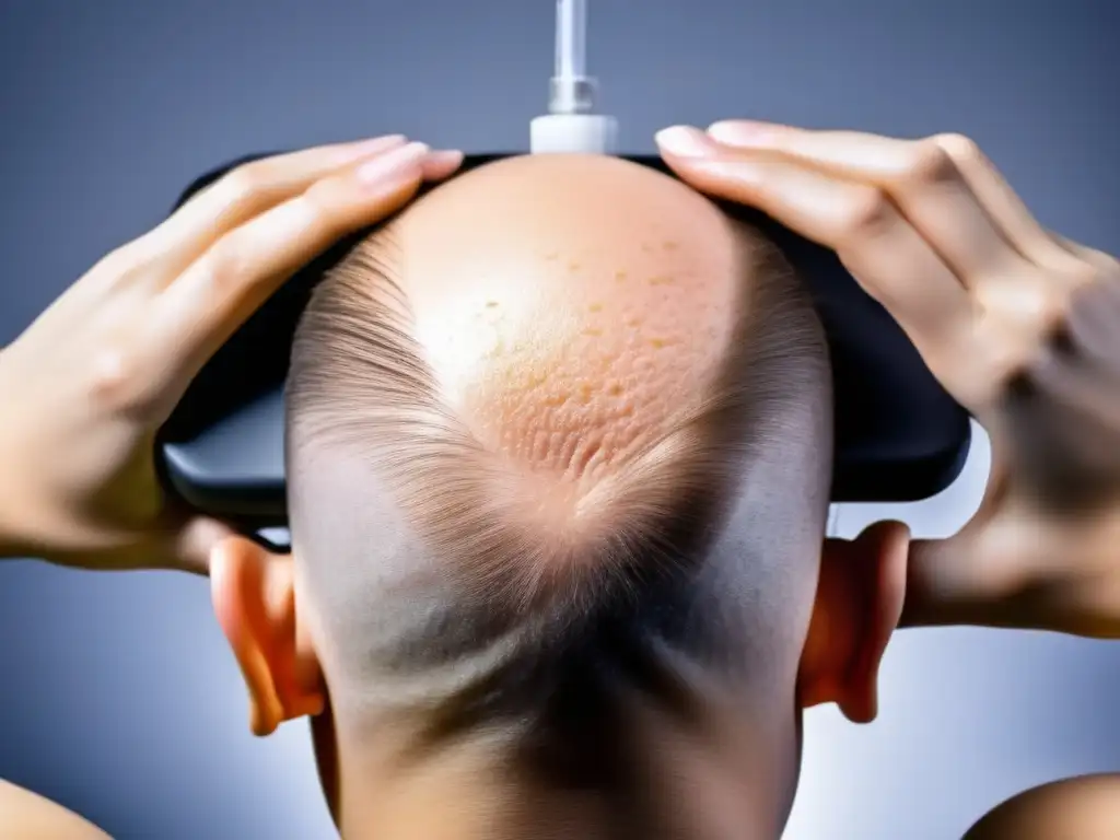 Tratamiento experto de alopecia con corticosteroides Dermatólogo aplica corticosteroides tópicos para tratar la alopecia areata, mostrando precisión y profesionalismo en la clínica