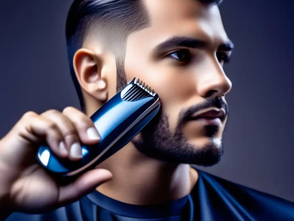 Con destreza, un hombre usa un cortador de cabello eléctrico para crear un corte degradado preciso