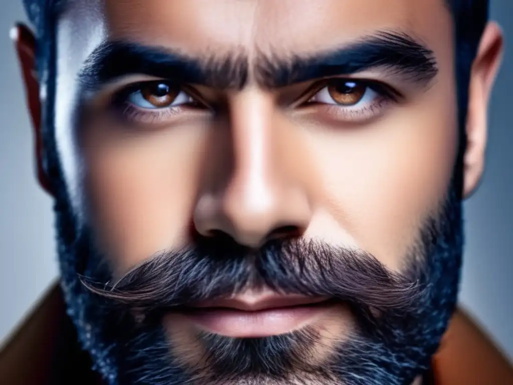 Implante de Barba: Detalles Naturales Detallada imagen de un hombre con barba y cejas bien definidas, mostrando resultados naturales de un exitoso trasplante capilar en barba y cejas