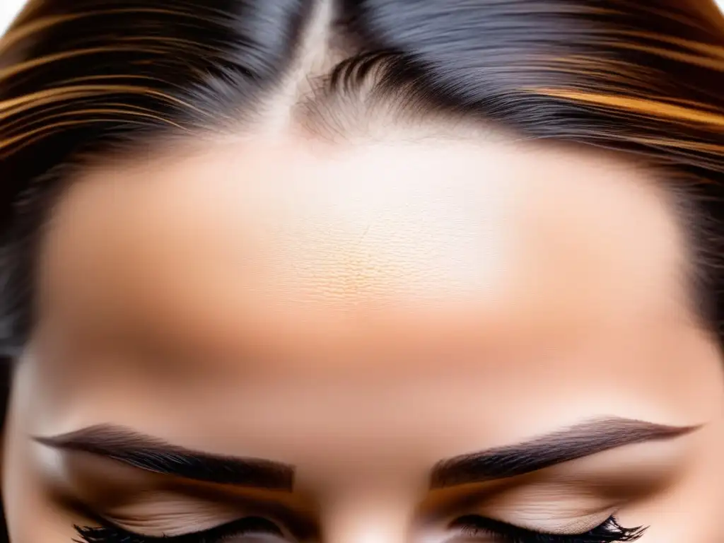 Detallada imagen de la línea del cabello de una mujer, mostrando la progresiva recesión y adelgazamiento del cabello, características de la alopecia frontal fibrosante