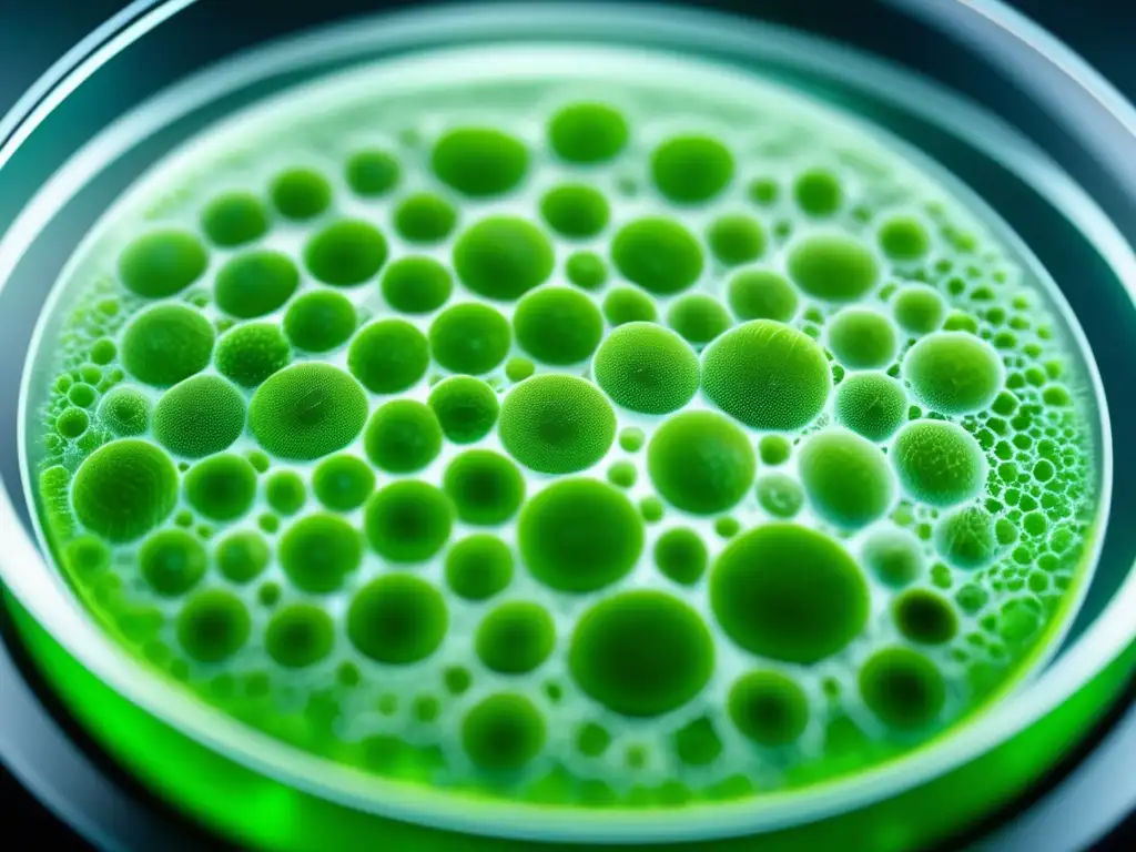 Detalle asombroso de células vegetales en plato de laboratorio, transmitiendo innovación en tratamiento capilar con células madre vegetales