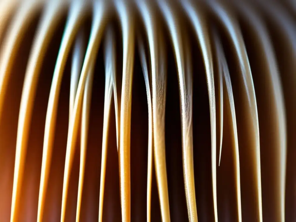 Detalle de cuero cabelludo con folículos capilares, mostrando cabello sano y dañado bajo luz brillante