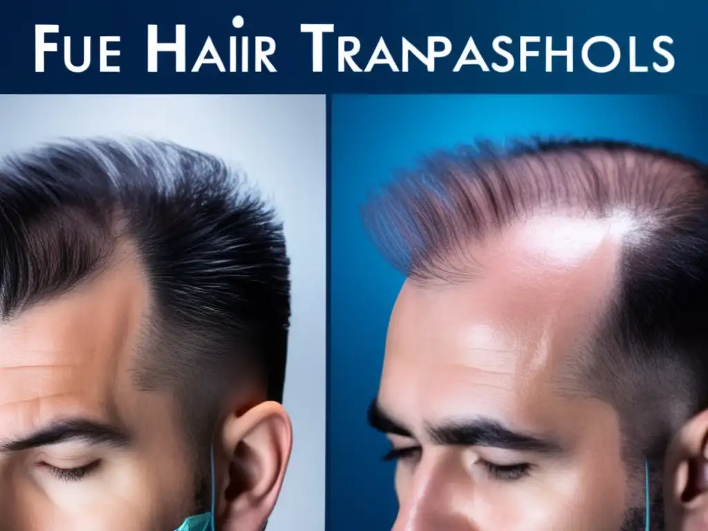 Comparación FUE vs Detalle de diferencias FUE FUT trasplante cabello: extracción y trasplante precisos de folículos capilares en entorno clínico moderno