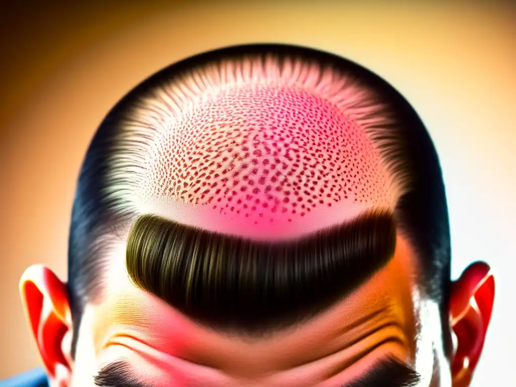 Tratamiento de alopecia: antes y después con corticosteroides Detalle de efectos positivos del tratamiento con corticosteroides tópicos en la alopecia areata, mostrando regeneración capilar y reducción de inflamación