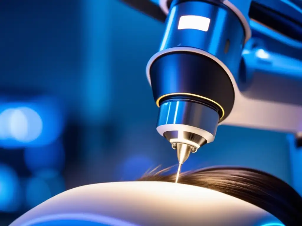 Detalle de máquina futurista para selección de folículos para trasplante capilar en entorno médico de alta tecnología