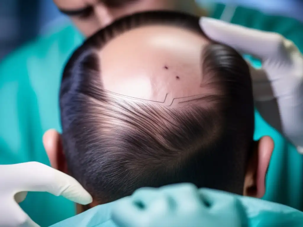 Implantación capilar: precisión y profesionalismo Detalle meticuloso de microinjerto capilar y recuperación exitosa postmicroinjerto capilar en un entorno médico moderno y estéril