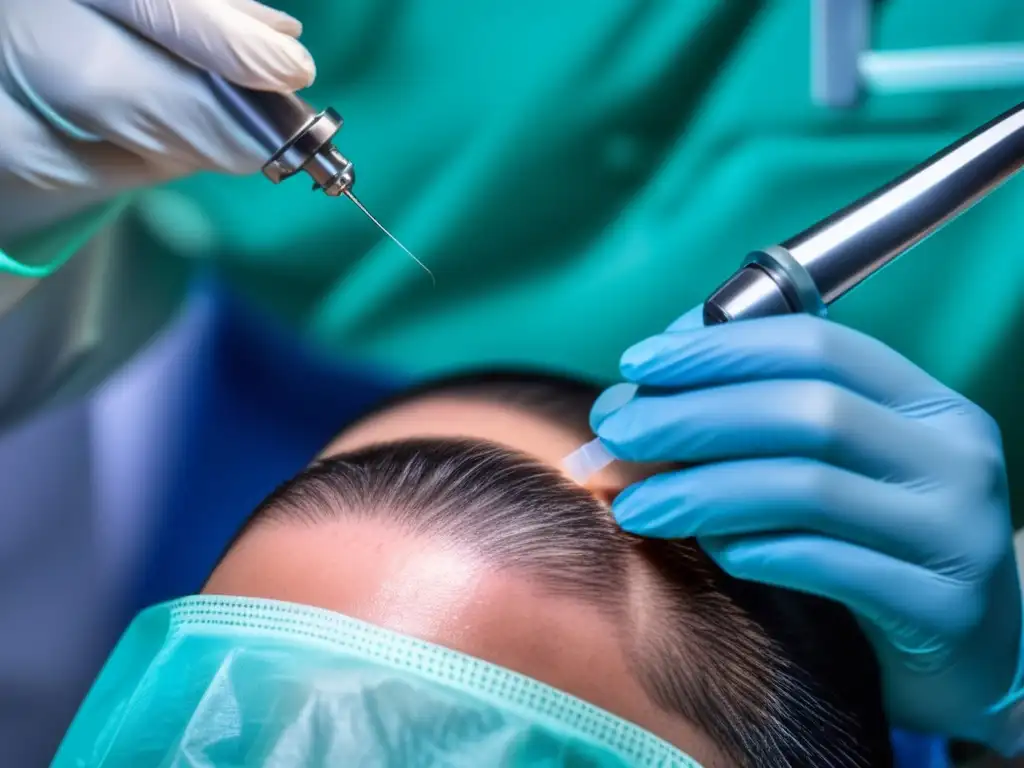 Detalle de un microinjerto capilar FUE, mostrando la precisión y profesionalismo del procedimiento