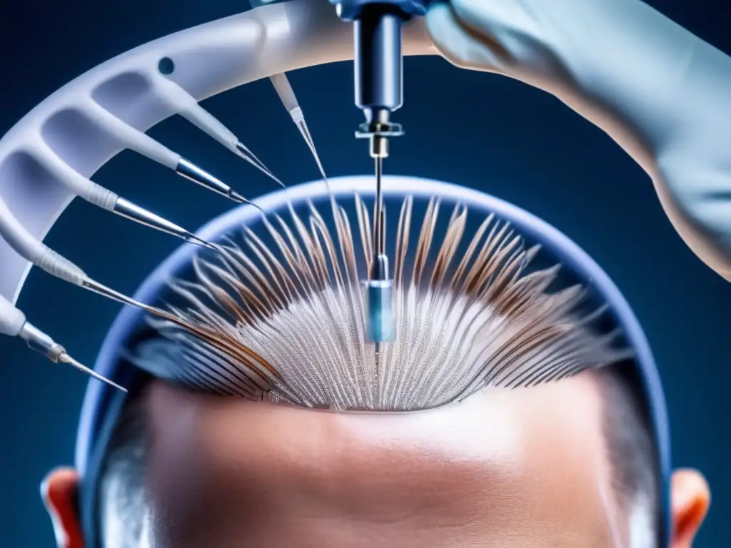 Procedimiento de Microinjerto Capilar: Precisión y Profesionalismo Detalle de un microinjerto capilar en proceso, mostrando precisión y profesionalismo en el tratamiento de complicaciones microinjerto capilar