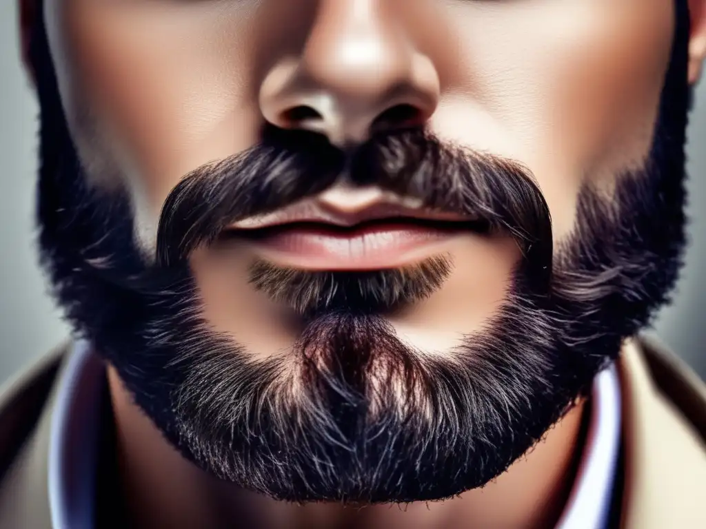 Detalle impresionante de barba y cejas cuidadosamente esculpidas Detalle de trasplante capilar en barba y cejas: precisión y sofisticación en cada cabello