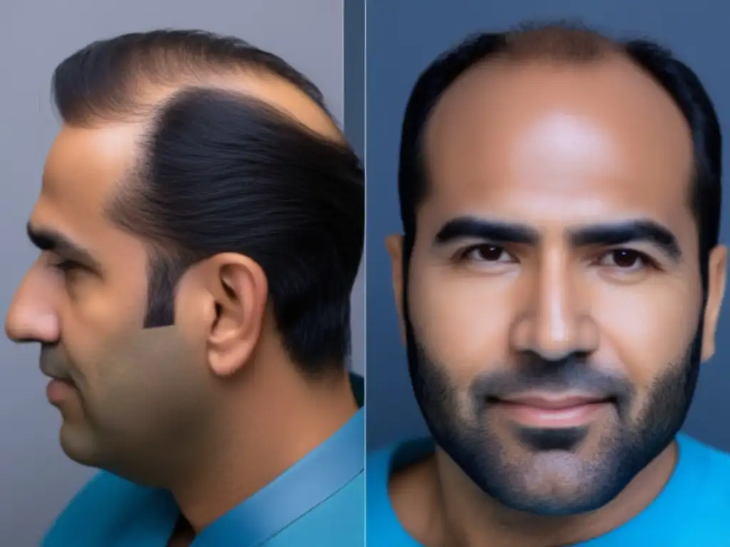 Transformación capilar: resultado natural del trasplante de pelo Detalle de trasplante capilar con resultados naturales y densidad, evidenciando el tratamiento integral para la calvicie