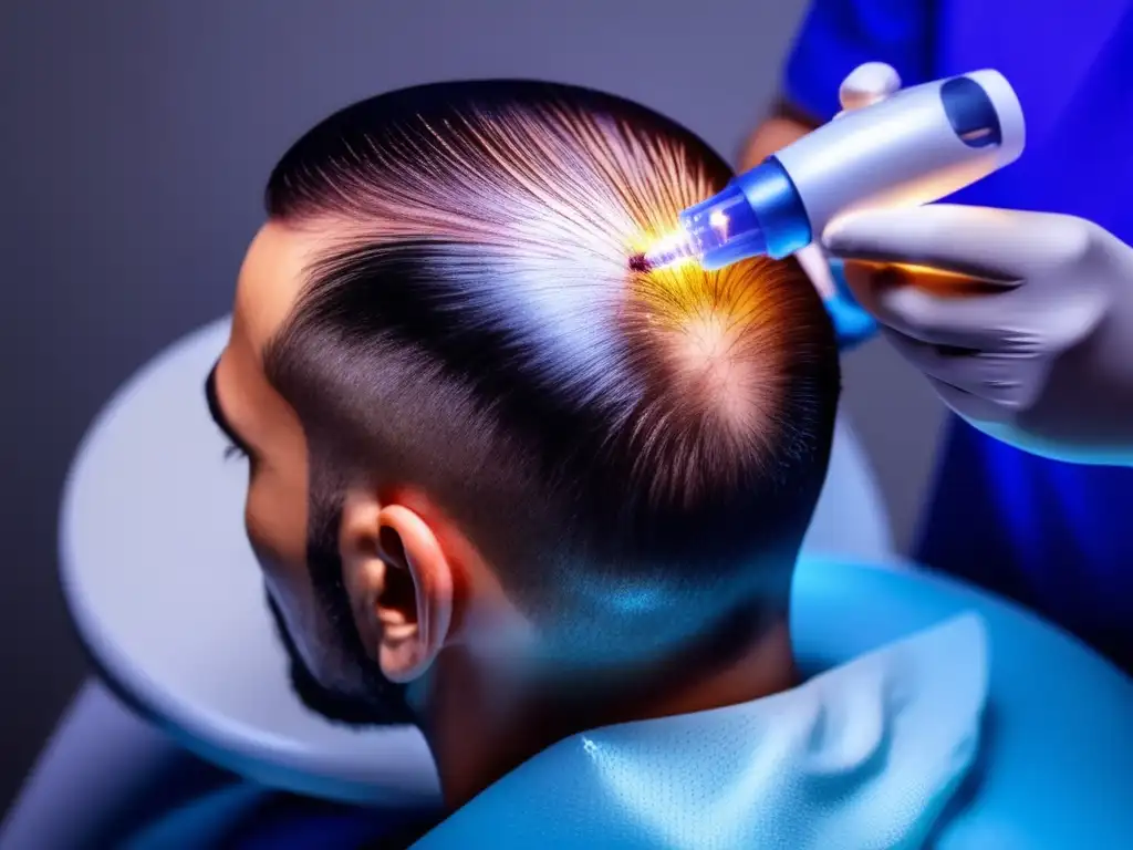 Detalle del tratamiento de PRP en el cuero cabelludo, resaltando los beneficios del PRP en trasplantes capilares