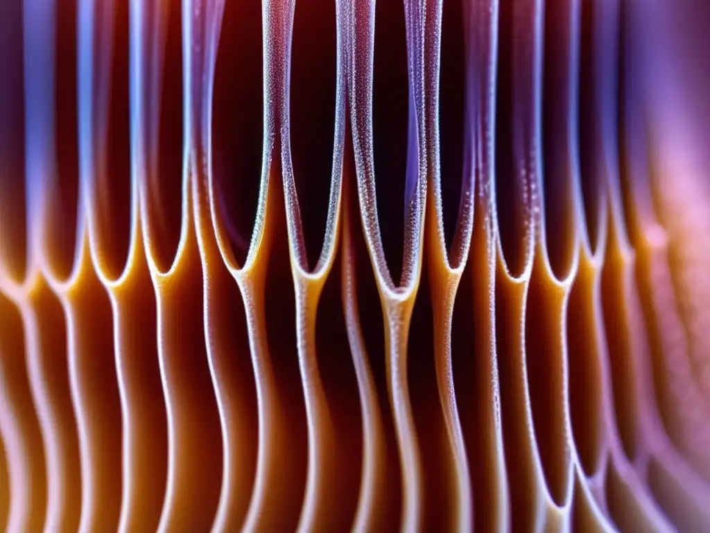 Detalle vibrante de un folículo capilar sano bajo microscopio, mostrando procesos celulares