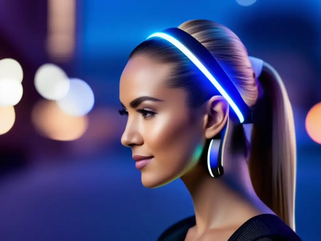 Un dispositivo capilar innovador y elegante. Wearables capilares para pérdida de cabello en un entorno futurista de alta tecnología.