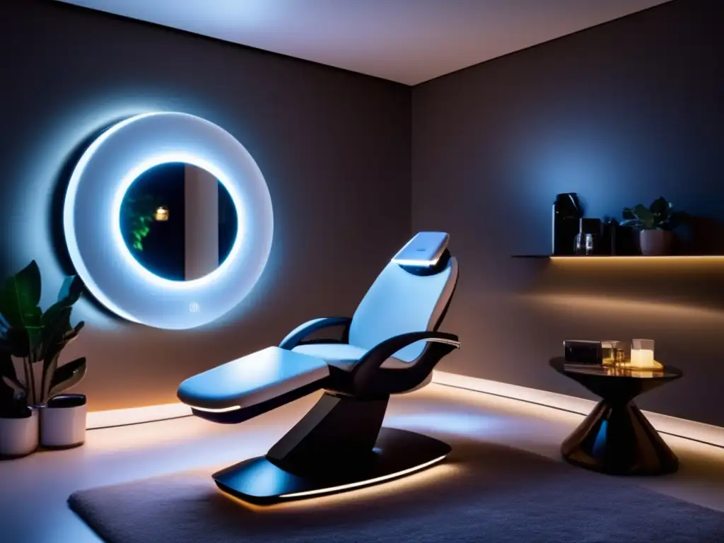 Entorno de salón ultramoderno con dispositivos de terapias de luz para cabello, mostrando la diferencia entre profesional y doméstico