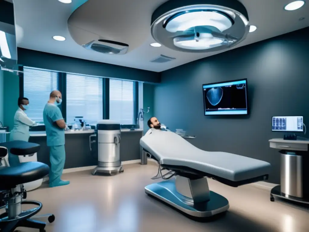 Equipo médico moderno y especialistas realizando un trasplante capilar con precisión