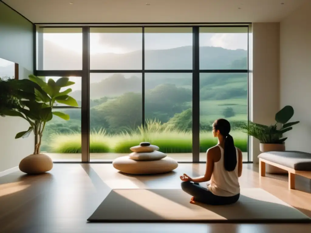 Un espacio de terapia moderno y sereno con vistas a un paisaje verde