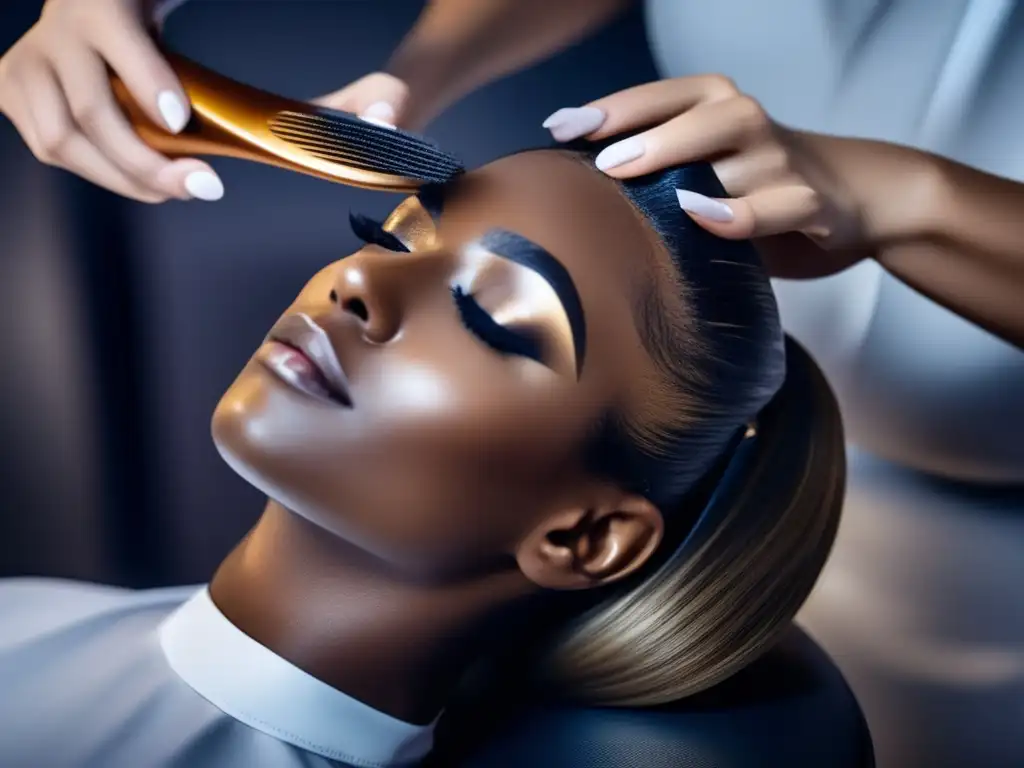 Un estilista aplica una mascarilla capilar en un salón moderno, destacando la importancia de los programas de lealtad para cabello.