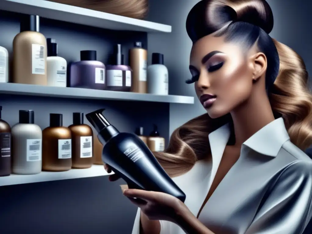 Un estilista muestra nuevas texturas de fijadores para cabello en modernos envases, demostrando técnicas de aplicación en una cabeza de maniquí.