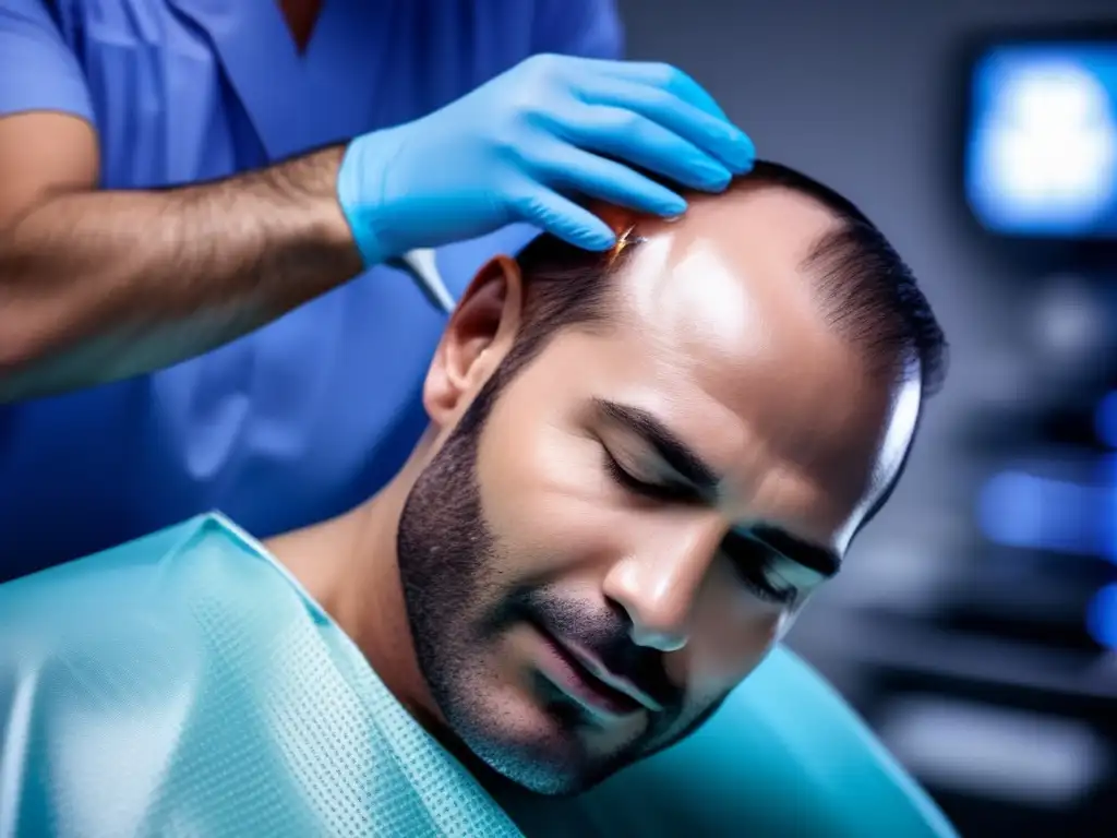 Trasplante capilar exitoso en celebridad: detalle y precisión Exitoso trasplante capilar en famoso, con detalle y precisión en sala médica moderna, transmitiendo confianza y satisfacción