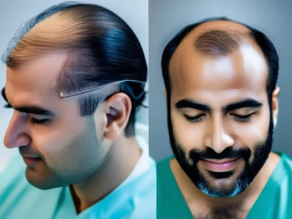 Comparación de técnicas de cuidado postoperatorio de trasplante capilar Expertos aplican técnicas de cuidado postoperatorio trasplante capilar, mostrando masajes, champús especializados y protección