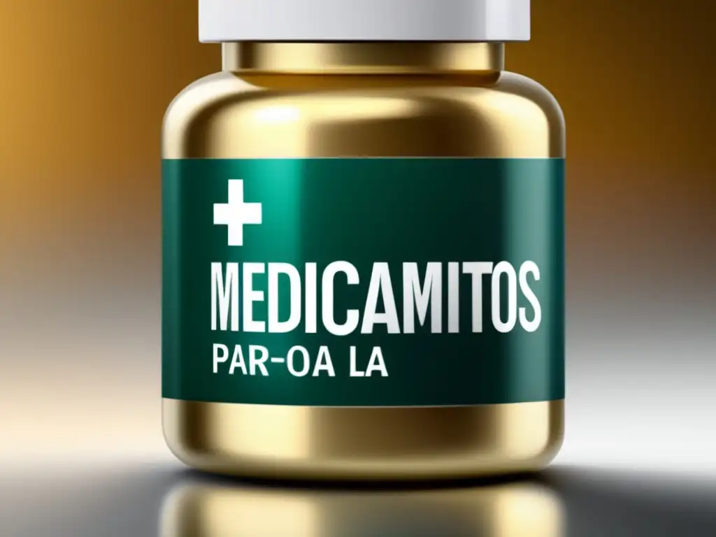 Un frasco de medicamentos para la gota y caída del cabello con diseño moderno y elegante, en primer plano, resaltando su calidad y precisión.