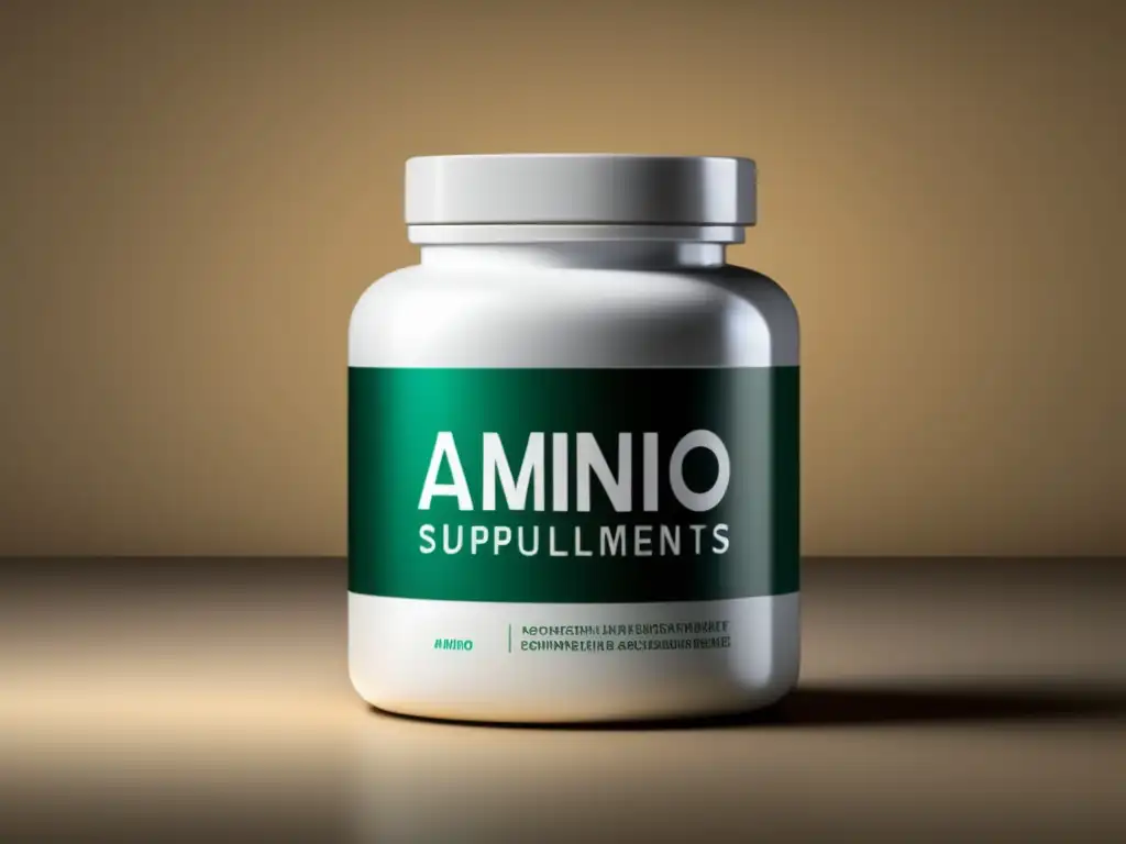 Un frasco moderno de suplementos de aminoácidos para el cabello, con un diseño profesional y limpio que transmite beneficios científicos.