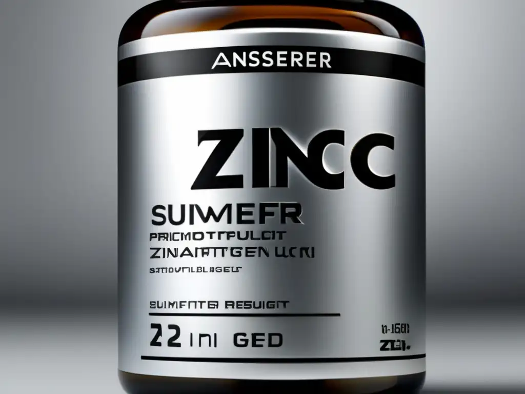 Suplemento de Zinc: Elegancia Moderna Un frasco plateado de suplementos de zinc con un diseño elegante y moderno, que refleja calidad y profesionalismo
