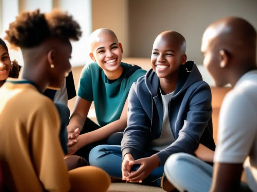 Un grupo diverso de adolescentes se sienta en círculo, teniendo una conversación profunda