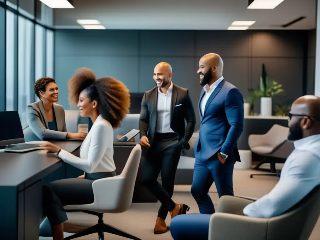 Un grupo diverso de emprendedores exitosos en la industria de la pérdida de cabello, trabajando con pasión en oficinas modernas y tecnología de vanguardia