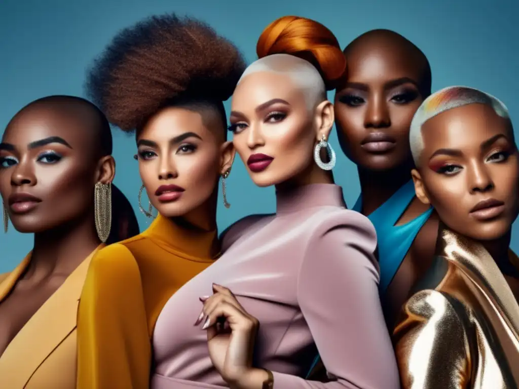 Un grupo diverso de influencers confiados y con estilo, abrazando su lucha contra la alopecia con fuerza y belleza.