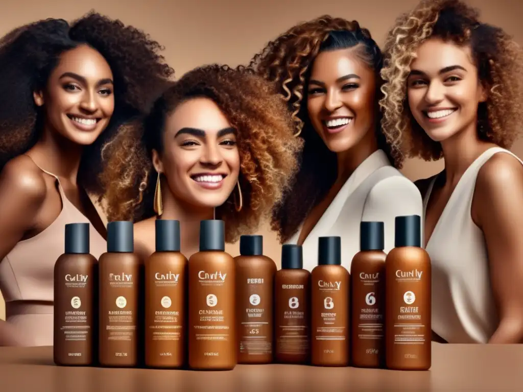 Un grupo diverso de personas con cabello rizado saludable, sonrientes y seguros de sí mismos, usando los mejores acondicionadores para cabello rizado