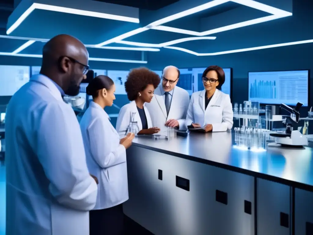 Un grupo de figuras públicas diversas se reúnen en un laboratorio de investigación vanguardista para discutir la contribución a la pérdida de cabello.