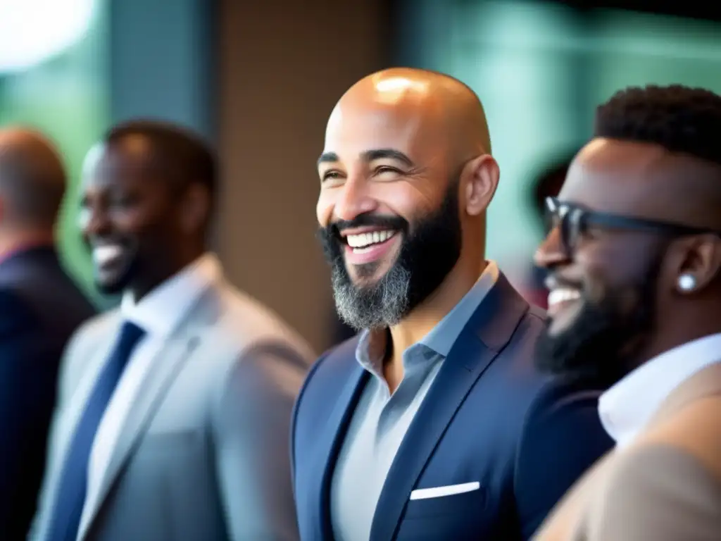 Un hombre carismático, sonriendo confiado en un evento de networking