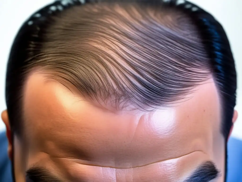 Implante capilar: Detalles naturales y precisos Una imagen detallada y cercana de un cuero cabelludo con resultados naturales después de un exitoso trasplante capilar