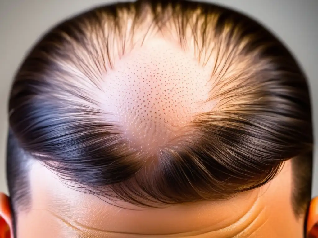 Imagen detallada del cuero cabelludo con regeneración capilar tras tratamiento de inmunoterapia para alopecia areata, mostrando éxito y potencial