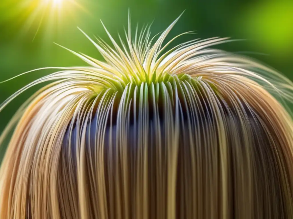 Escalp saludable y cabello vibrante: detalle ultradetallado Imagen detallada de un cuero cabelludo saludable y cabello vibrante, rodeado de exuberante vegetación