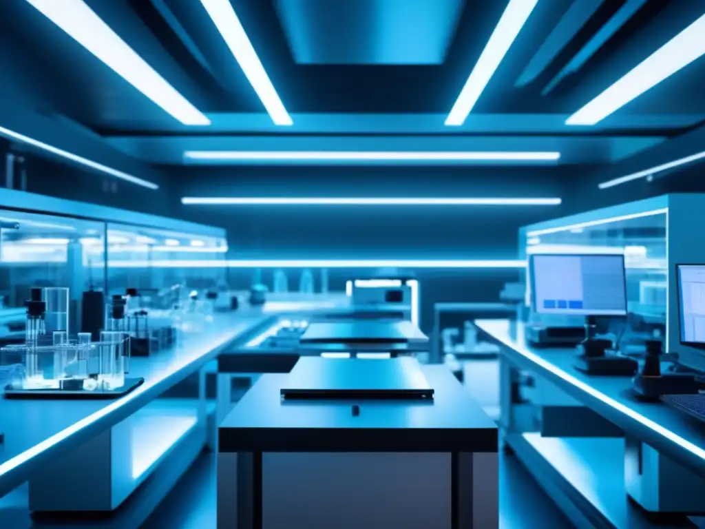 Imagen detallada 8k de un laboratorio científico moderno con equipos futuristas y brillante iluminación