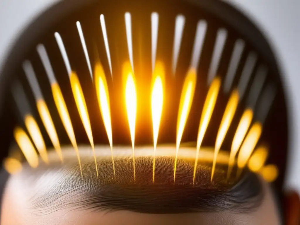 Terapia de Crecimiento Capilar con IPL: Precisión y Eficacia Imagen detallada de terapia IPL para crecimiento capilar, mostrando aplicación precisa de luz pulsada intensa en folículos capilares