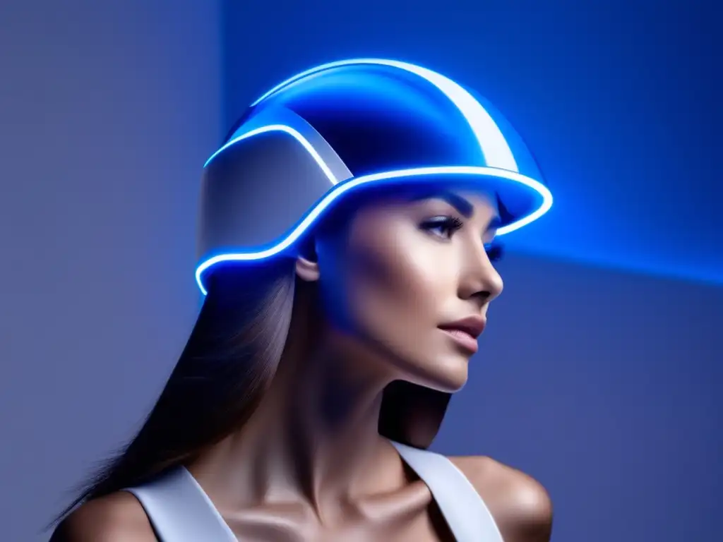 Una imagen de alta resolución de un casco láser para regeneración capilar, con tecnología innovadora y diseño elegante