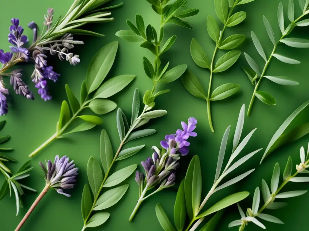 Patrón moderno de hierbas para crecimiento capilar Una impresionante combinación de hierbas frescas como romero, menta y lavanda, en un patrón moderno