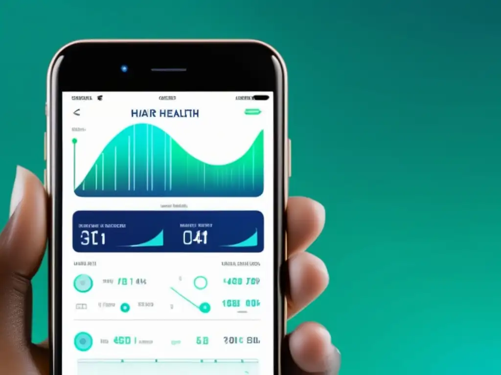 Interfaz de aplicación móvil para salud capilar con gráficos detallados de folículos y métricas de cuero cabelludo